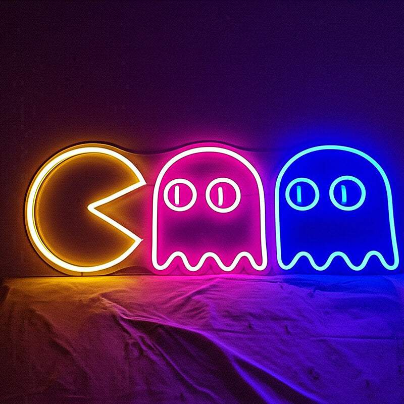 Retro Ghosts Pacman Neon LED Schild USB – Arcade Gaming Deko fürs Mancave
