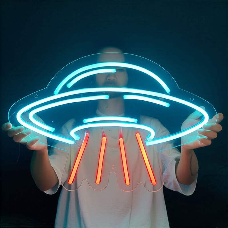 Neon UFO LED Leuchtschild beleuchtet – Sci-Fi Wandbild für Mancave