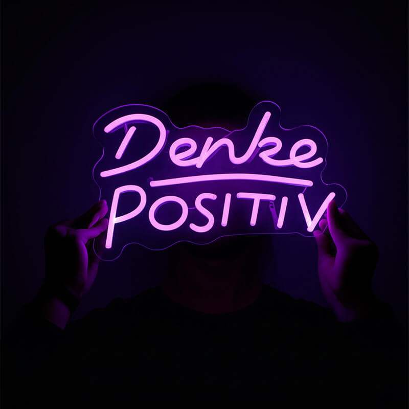 Denke Positiv Neon LED Schild USB – Affirmation als Geschenk für Optimisten