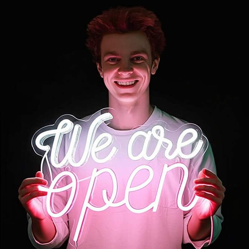 We Are Open LED Schild 6mm Acrylplatte – Schaufenster-Beschilderung für Boutique