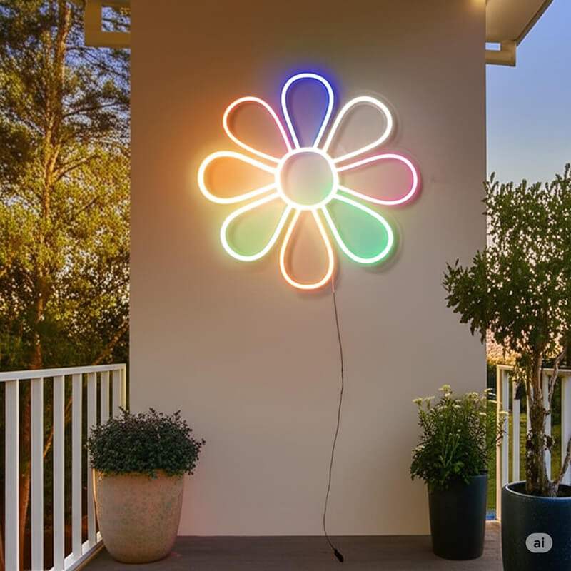 Blumen Neon LED Schild – handgefertigte florale Wanddeko fürs Wohnzimmer