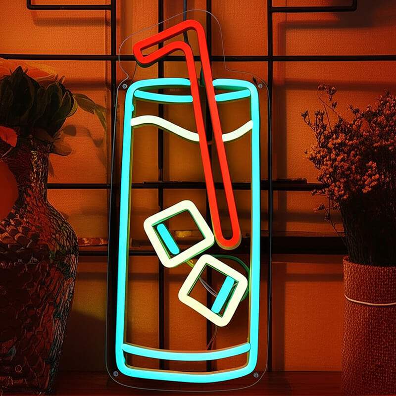 Cocktailglas Neon Schild dimmbar – 9 Stufen USB auf 6mm Acrylplatte