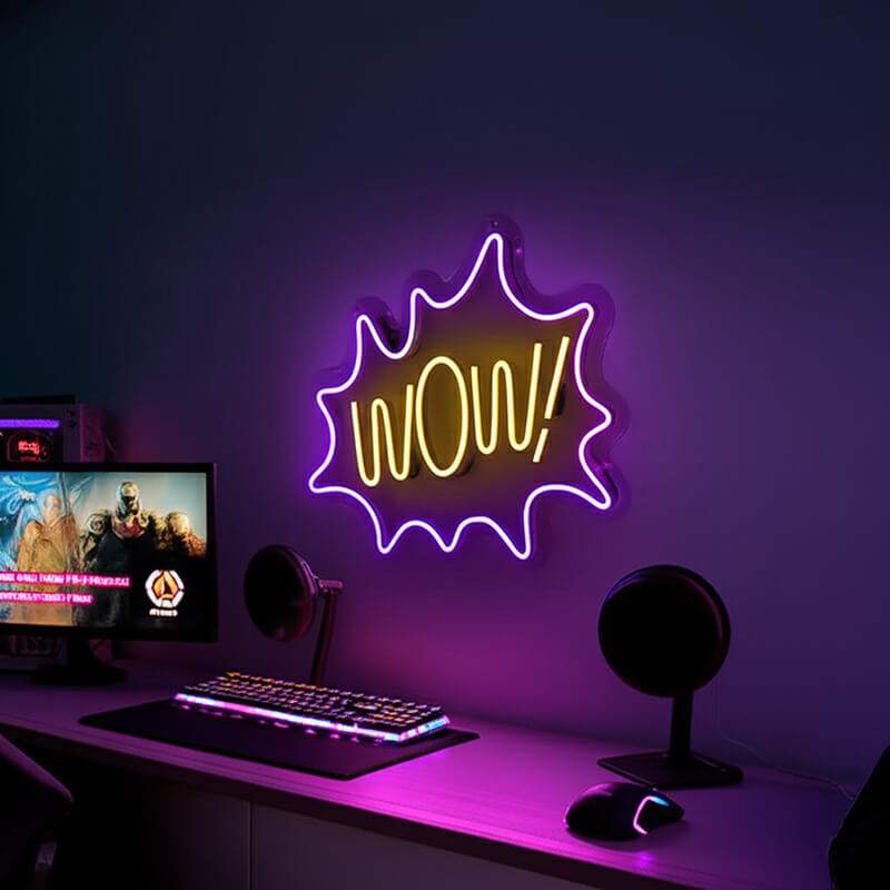 WOW LED Leuchtschild beleuchtet – Pop-Art Statement Wanddeko