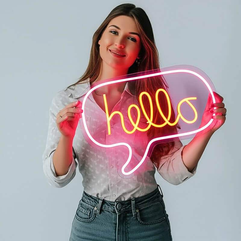 Hello Neon LED Schild beleuchtet – Wohnzimmer Begrüßungs Deko
