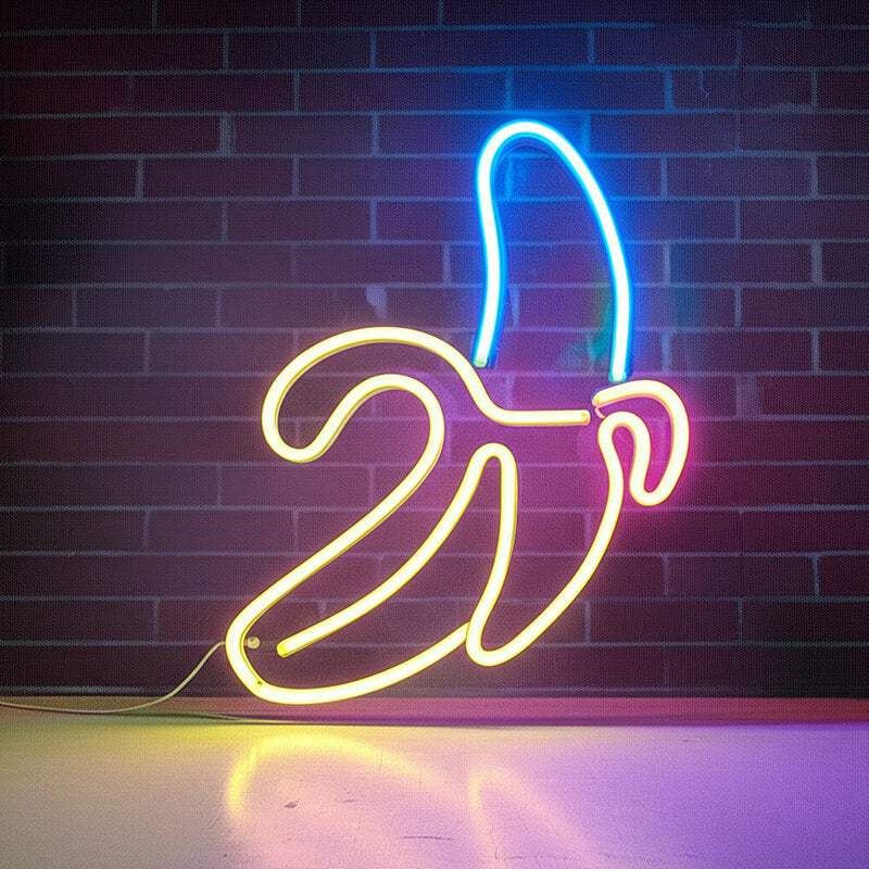Banane Neon LED Schild – handgefertigte Frucht-Wanddeko für die Küche