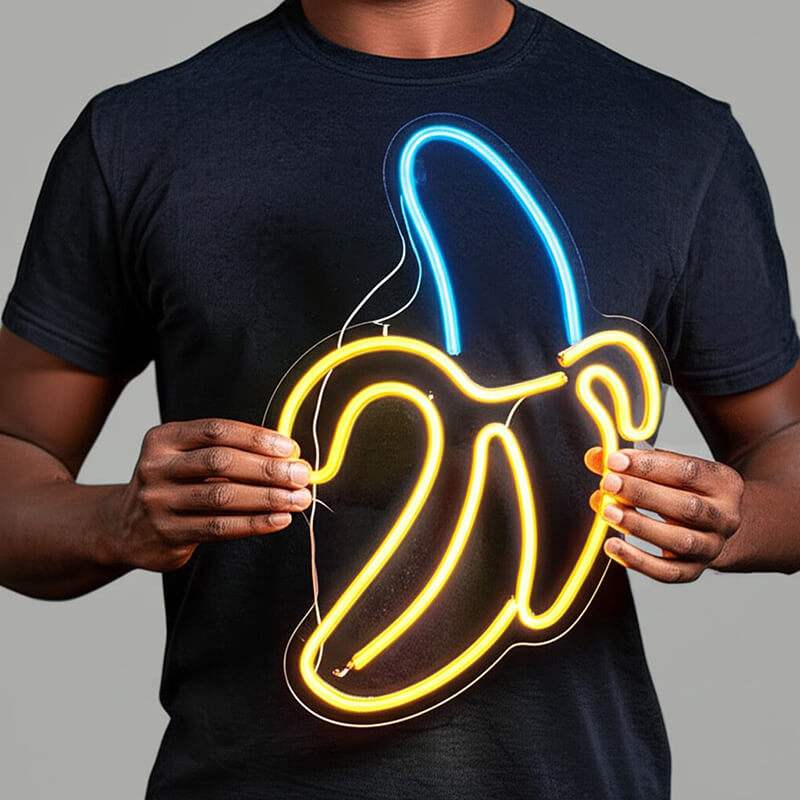Banane Neon LED Schild beleuchtet – gelbe Frucht als USB-Leuchtschild