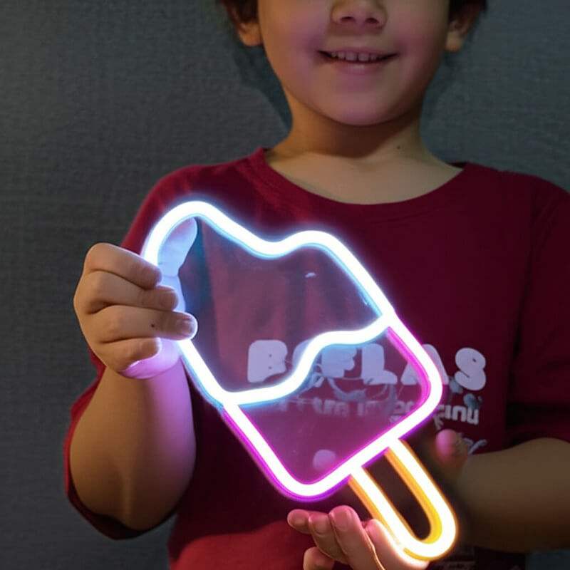 Eis am Stiel Neon LED Schild beleuchtet – Küche und Kinderzimmer Wanddeko