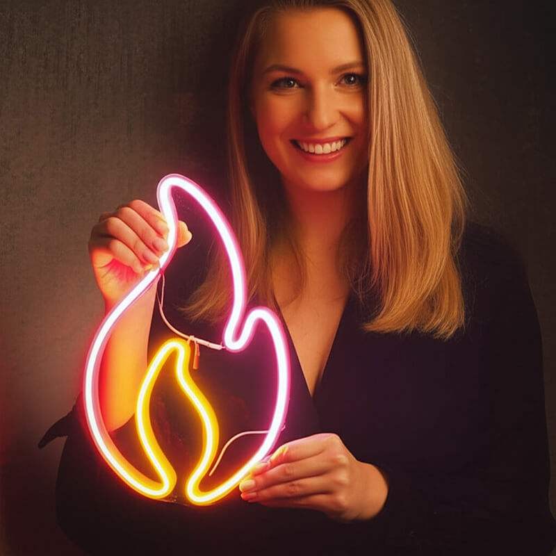 Feuerflamme Neon LED Schild beleuchtet – Mancave und Bar Wanddeko