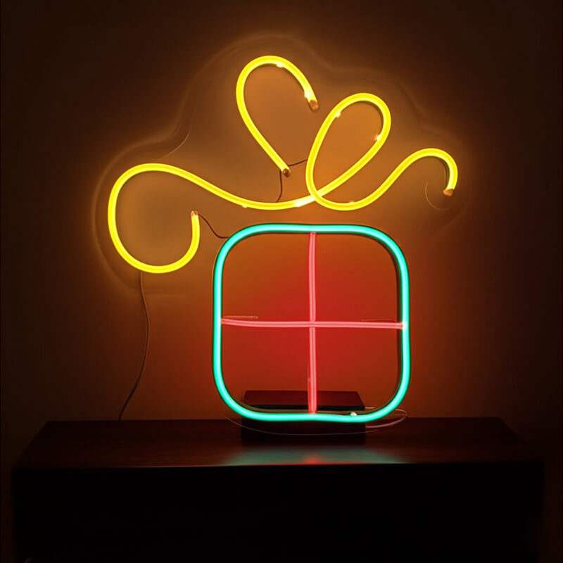 Geschenkbox Neon LED Schild auf 6mm Acrylplatte – Event und Hochzeit Wanddeko