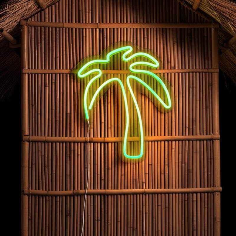 Grüne Palme LED Leuchtschild beleuchtet – Sommer-Wanddeko