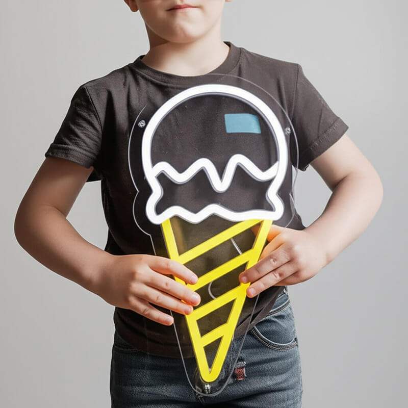 Kugel Eis in Waffel LED Leuchtschild beleuchtet – Eiscreme Wanddeko
