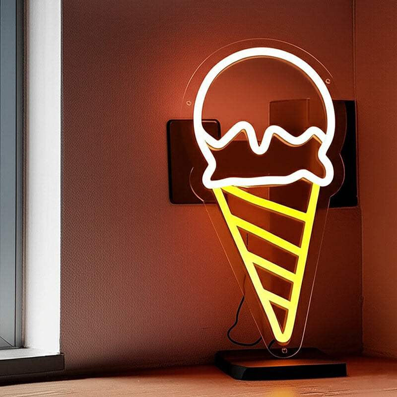 Kugel Eis in Waffel (19x33cm) USB - loveledlights - LED-Schild - 