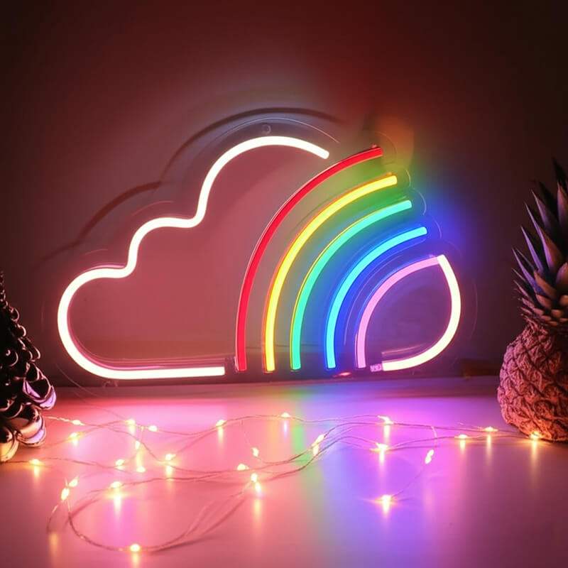 Regenbogen Neonschild dimmbar 9 Stufen USB – handgefertigte Pride Deko