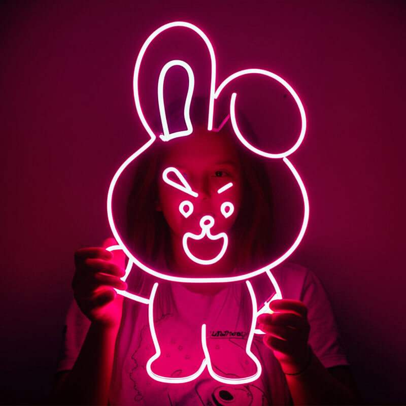 Pinker Hase LED Leuchtschild beleuchtet – niedliche Wanddeko für Kawaii-Fans