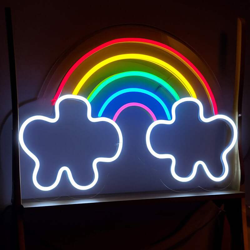 Regenbogen mit Wolken Neon LED Schild USB – Kinderzimmer Deko mit Märchen-Stimmung
