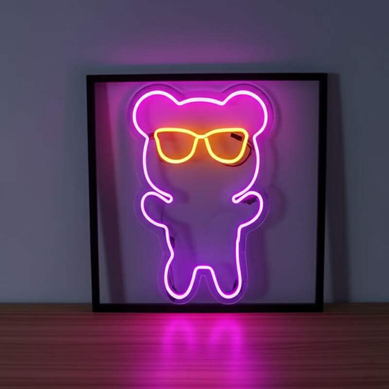 Teddybär Neonschild dimmbar 9 Stufen USB – handgefertigte Kindheit Deko