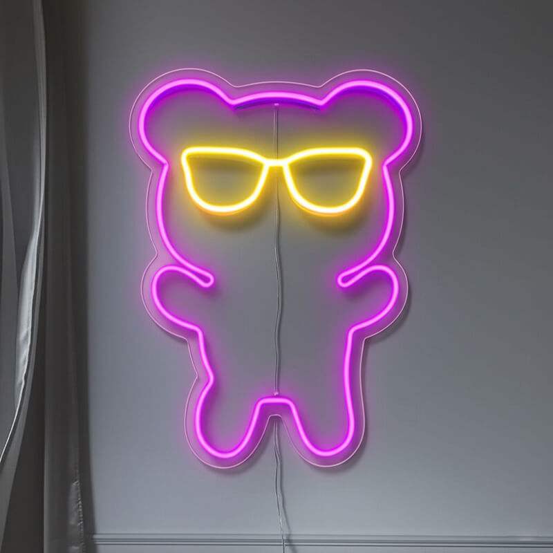Teddybär mit Brille (40x24cm) USB - loveledlights - LED-Schild - 