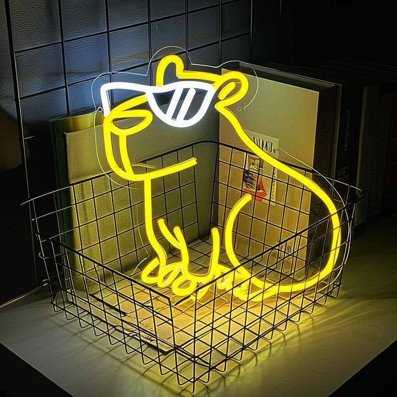 Hamster Neon LED Schild beleuchtet – cooler Nager als USB-Leuchtschild
