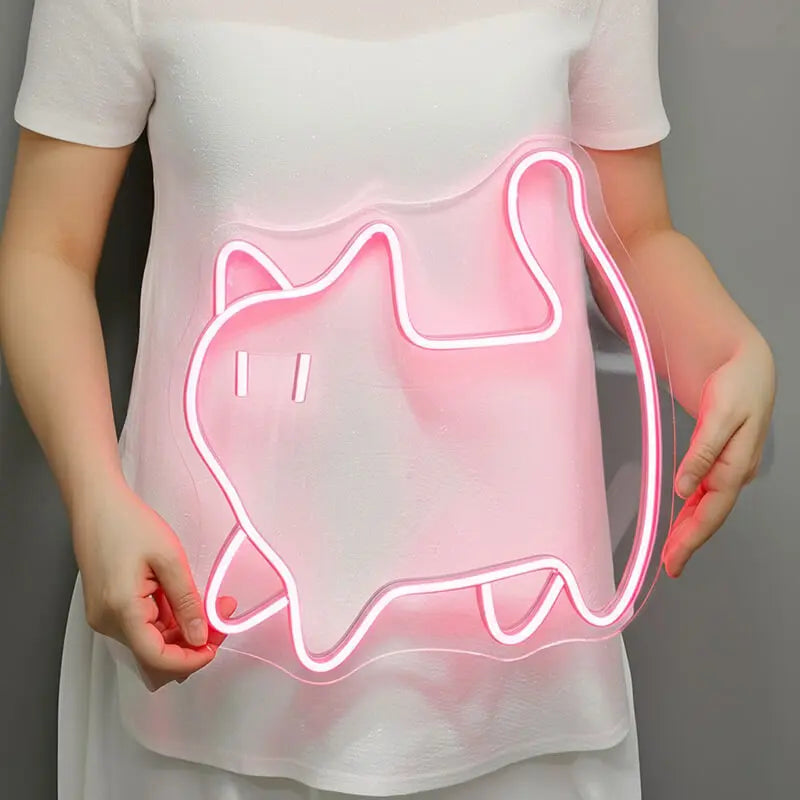 Pinke Katze Neon LED Schild – USB Leuchtschild | Kawaii Wanddeko