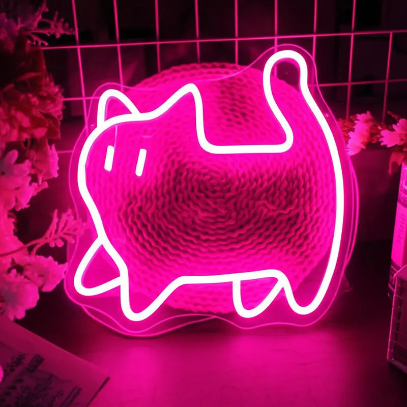 Pinke Katze Neon LED Schild – USB Leuchtschild | Kawaii Wanddeko