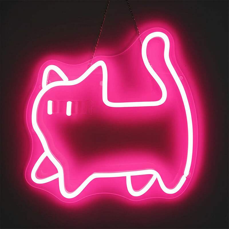 Pinke Katze Neonschild dimmbar 9 Stufen USB – handgefertigte Kawaii Deko