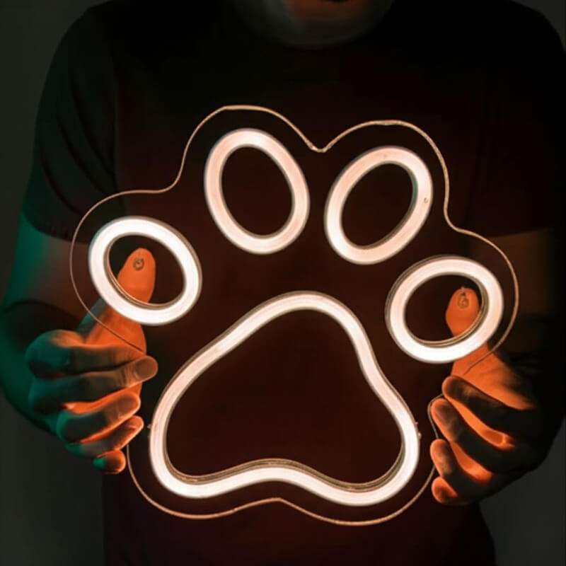 Hundepfote Neon LED Schild beleuchtet pink – Mädchen Hundefreund Deko