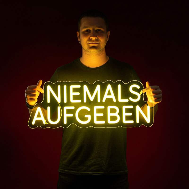 Niemals Aufgeben Neon LED Schild USB – Motivations Deko fürs Büro
