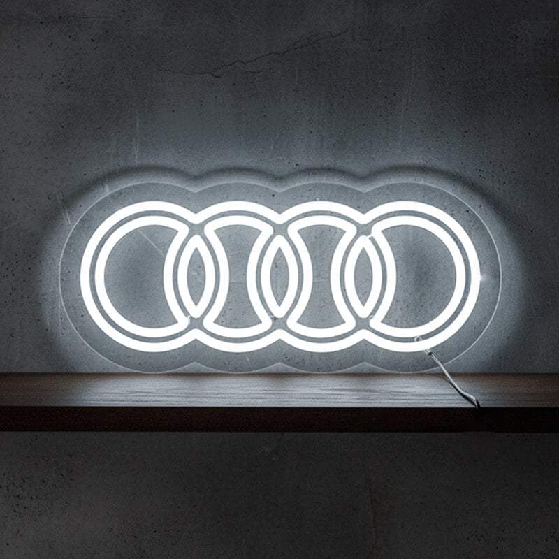 Audi Logo Neon LED Schild USB – Garagen Wanddeko mit den 4 Ringen