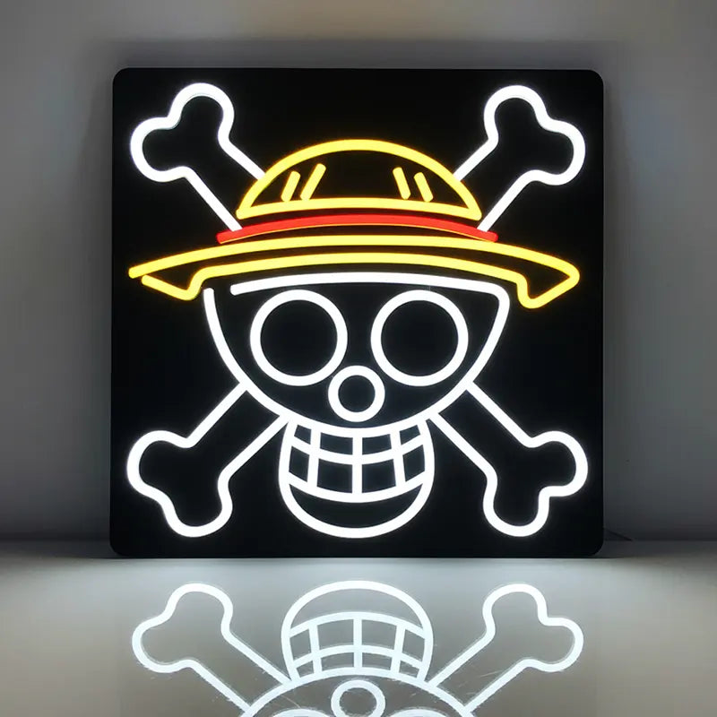 Anime Piraten Neon LED Schild 12V – Piratenflagge als handgefertigte Wanddeko mit Fernbedienung