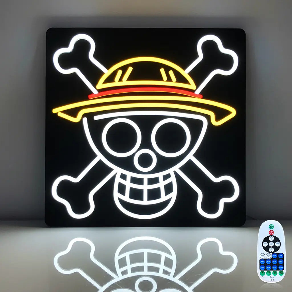 Anime Piraten Neon LED Schild 12V – Black Flag Edition Totenkopf Wanddeko One Piece