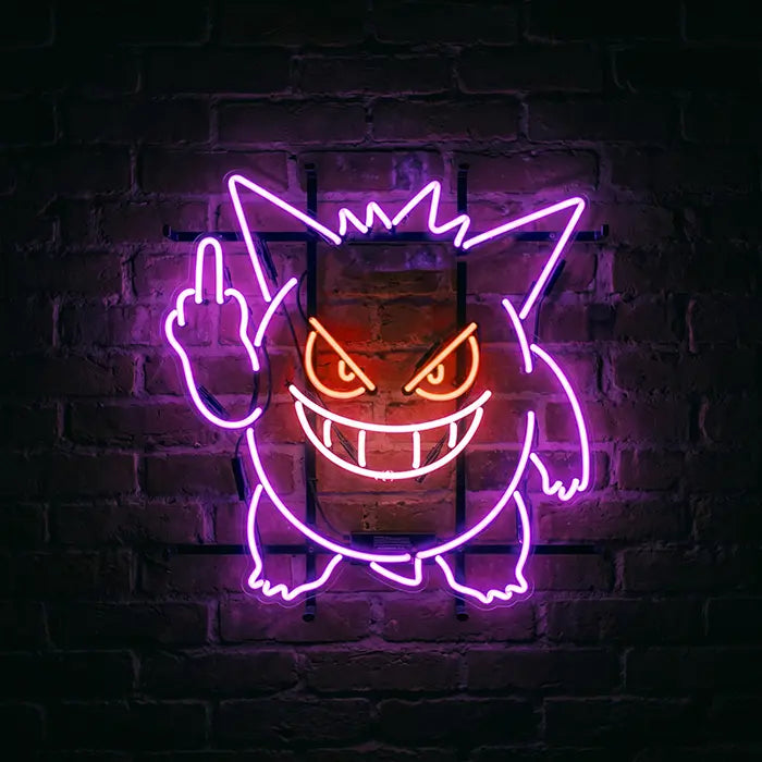 Gengar Mittelfinger Neon Pokémon  LED Schild – USB Leuchtschild | Gamer Wanddeko