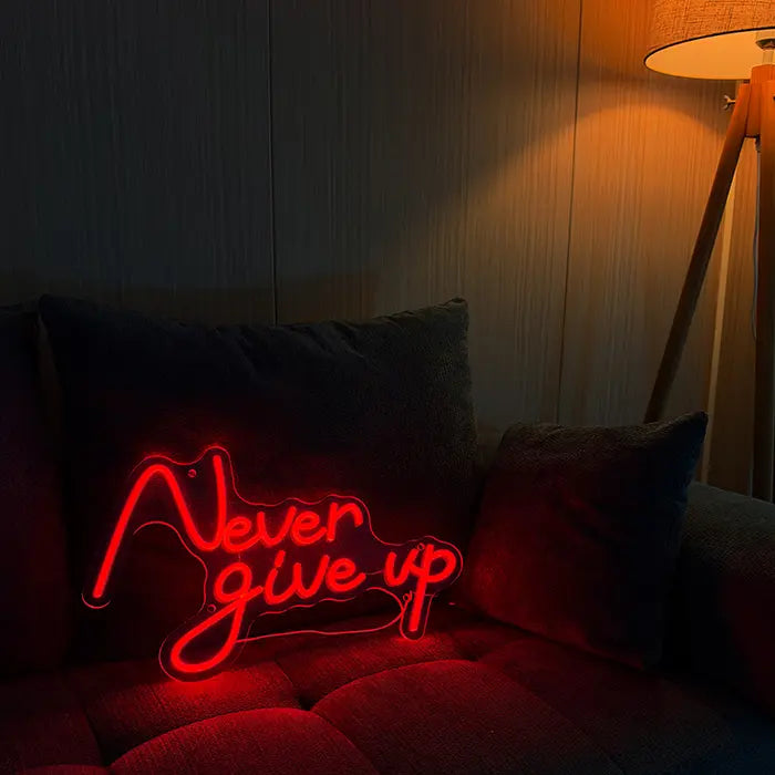 Never Give Up Neon LED Schild – USB, dimmbar | Homegym Wanddeko