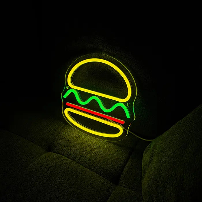 Mini Burger Neon LED Schild – USB, dimmbar | Burger Imbiss Schild