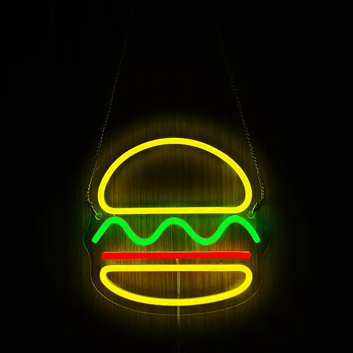 Mini Burger Neon LED Schild – USB, dimmbar | Burger Imbiss Schild