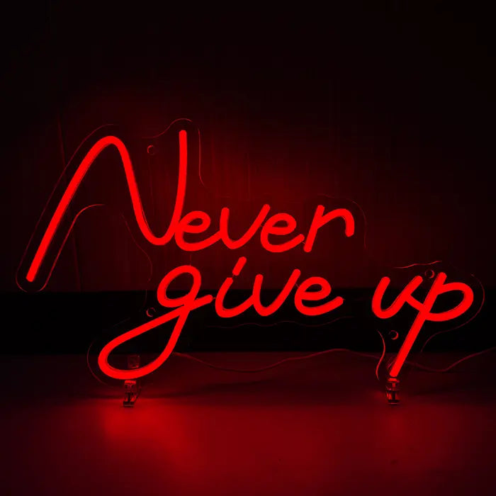 Never Give Up Neon LED Schild – USB, dimmbar | Homegym Wanddeko