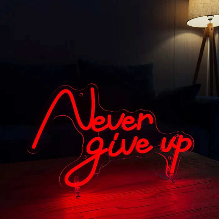 Never Give Up Neon LED Schild – USB, dimmbar | Homegym Wanddeko