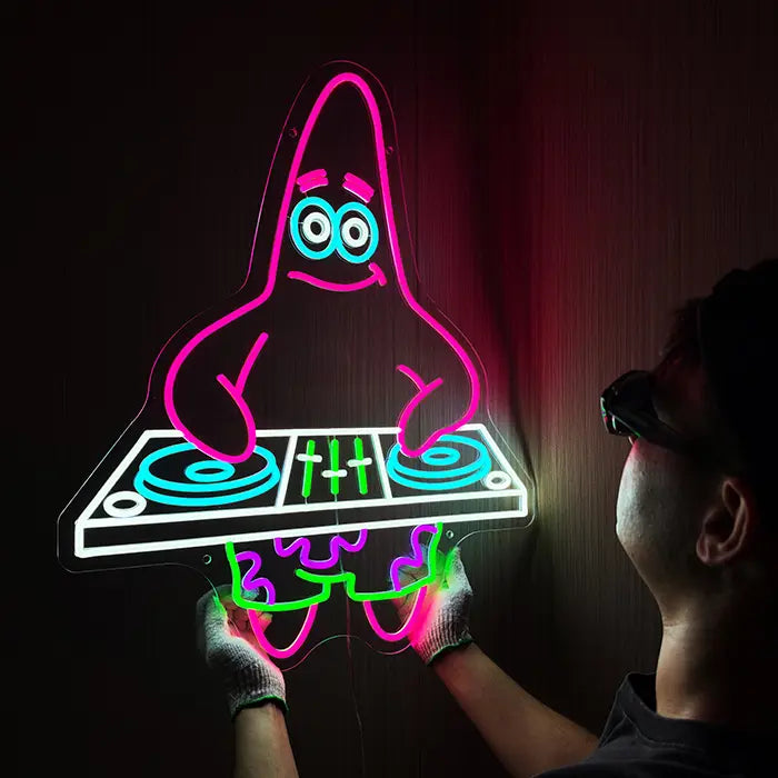 Patrick DJ Neon LED Schild – Dimmbar mit Fernbedienung | SpongeBob Party Deko