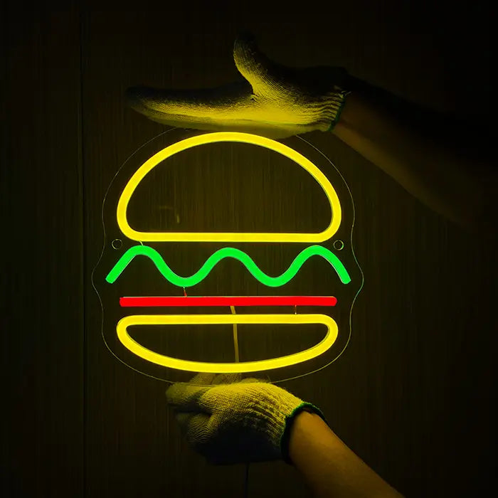 Mini Burger Neon LED Schild – USB, dimmbar | Burger Imbiss Schild