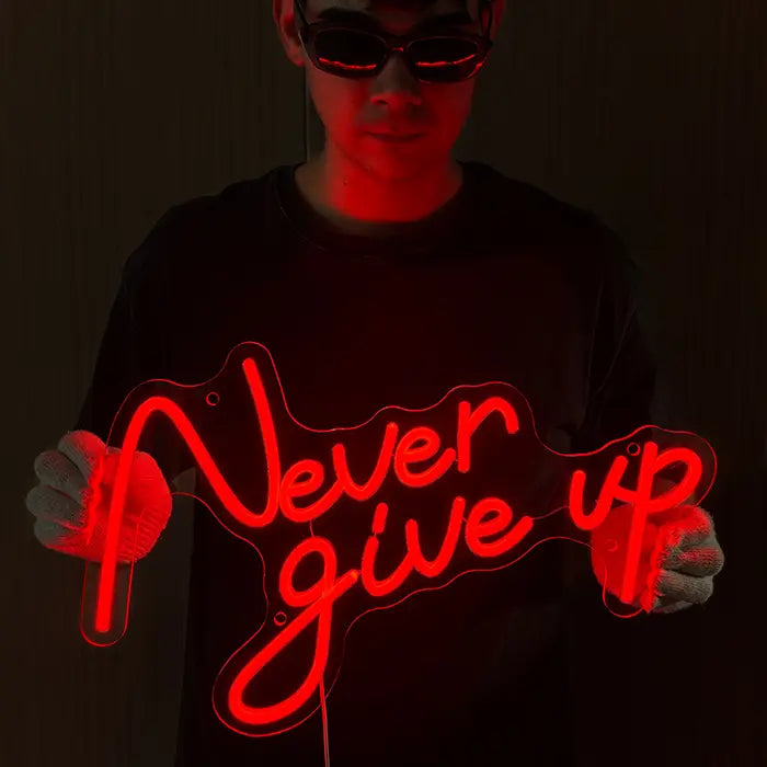 Never Give Up Neon LED Schild – USB, dimmbar | Homegym Wanddeko