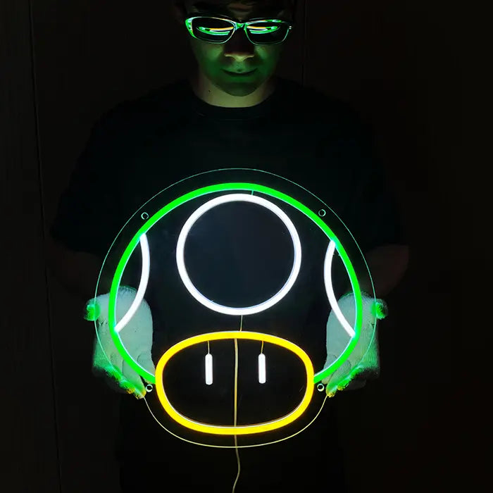 Super-Pilz Neon LED Schild – USB, dimmbar | Mario Gaming Wanddeko