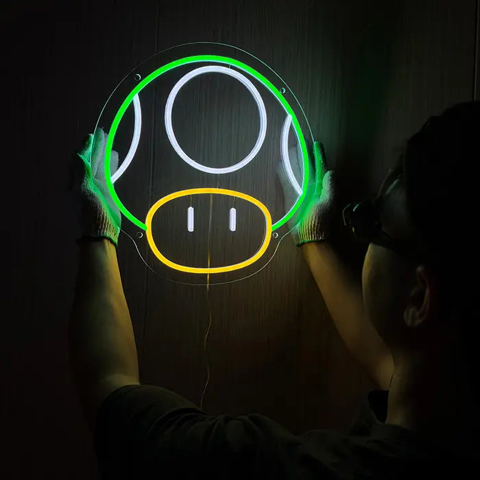 Super-Pilz Neon LED Schild – USB, dimmbar | Mario Gaming Wanddeko