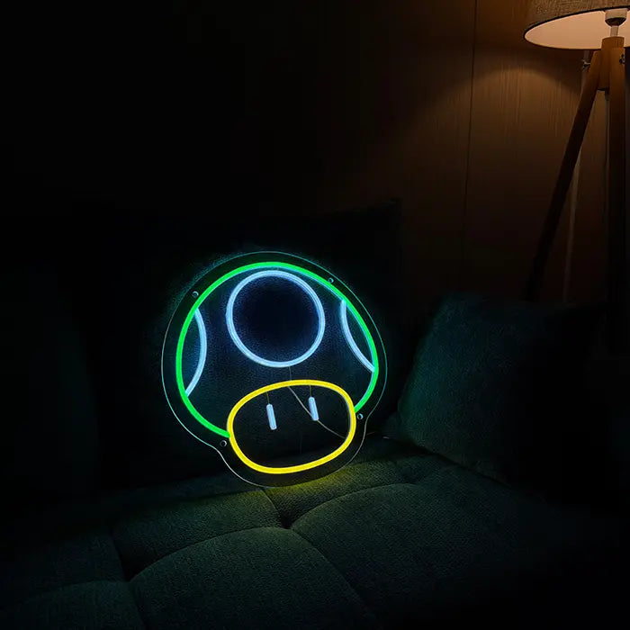 Super-Pilz Neon LED Schild – USB, dimmbar | Mario Gaming Wanddeko