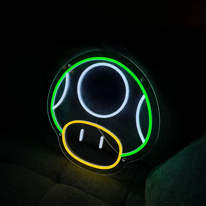 Super-Pilz Neon LED Schild – USB, dimmbar | Mario Gaming Wanddeko