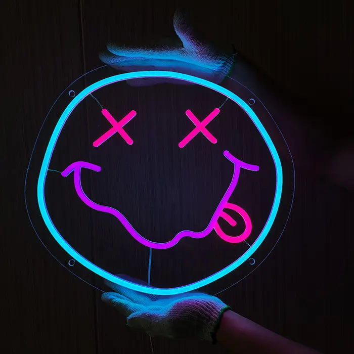 Smiley Neon LED Schild – Dimmbar mit Fernbedienung | Grunge Gaming Deko