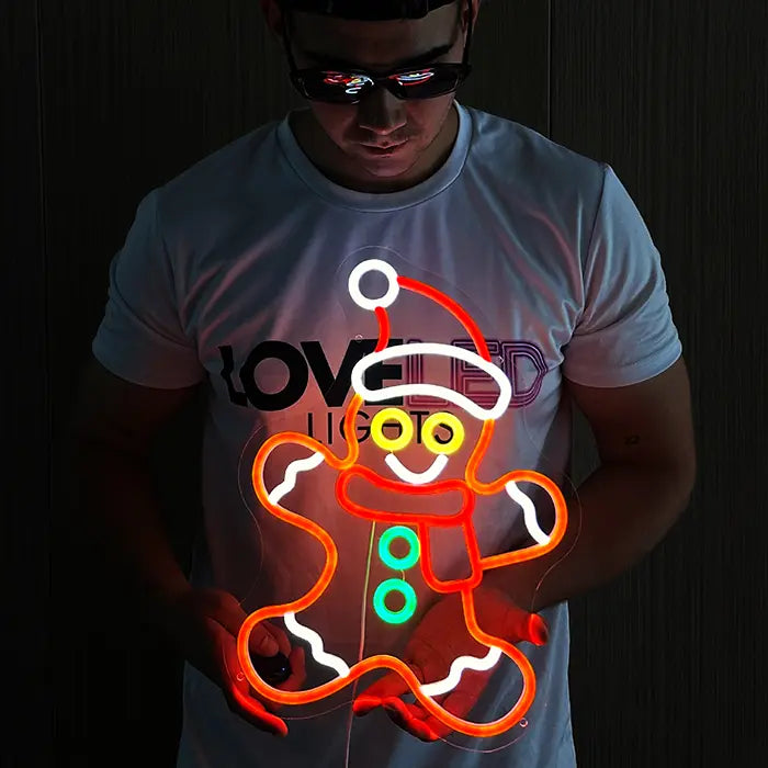Lebkuchenmann Neon LED Schild – USB, dimmbar | Weihnachts Wanddeko