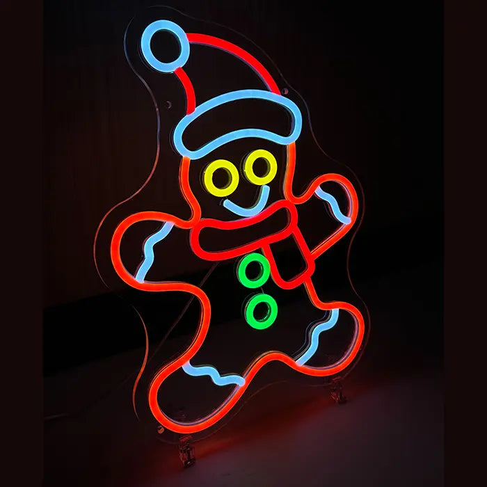 Lebkuchenmann Neon LED Schild, mit sichtbarem Anschlusskabel am unteren Rand