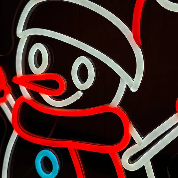 Schneemann Neon LED Schild – USB Leuchtschild | Winter Wanddeko