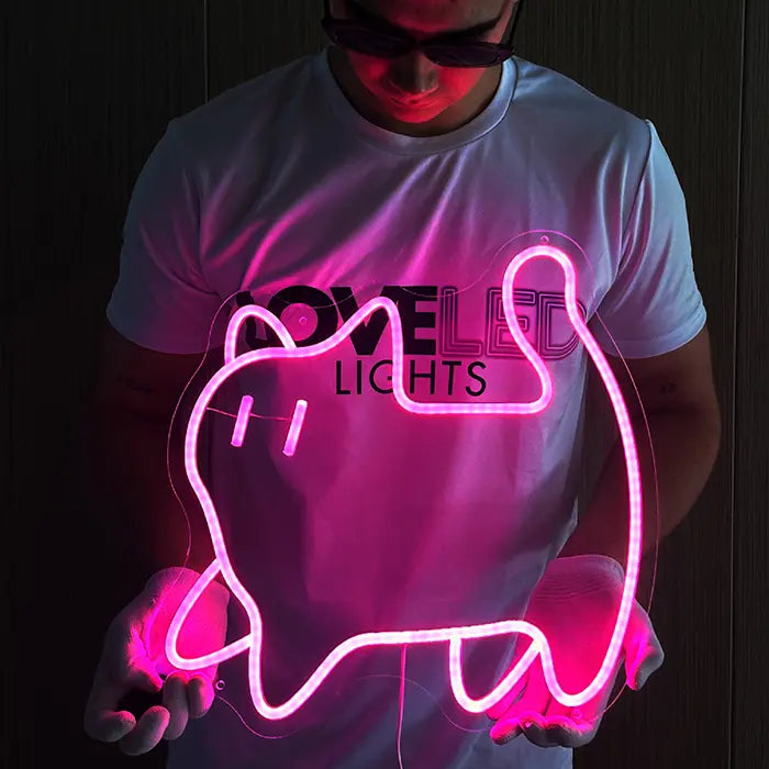 Pinke Katze Neon LED Schild – USB Leuchtschild | Kawaii Wanddeko