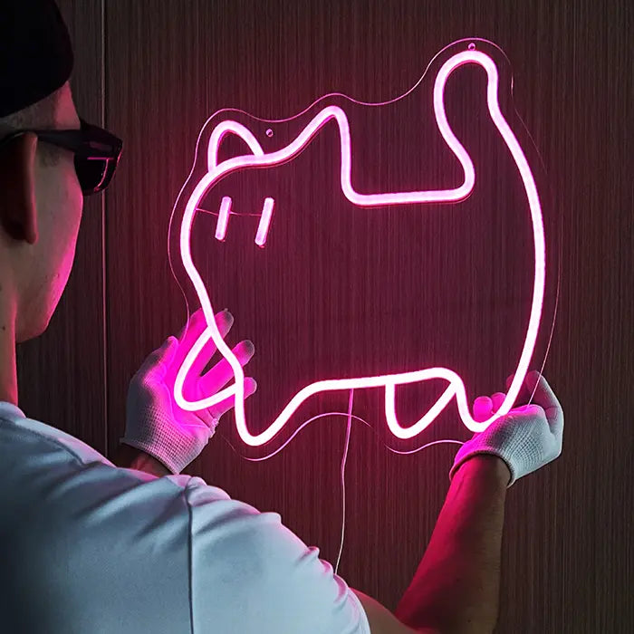 Pinke Katze Neon LED Schild – USB Leuchtschild | Kawaii Wanddeko
