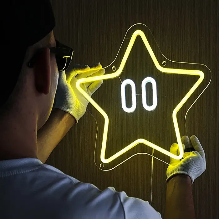 Super Star Neon LED Schild – USB Leuchtschild | Retro Gaming Wanddeko